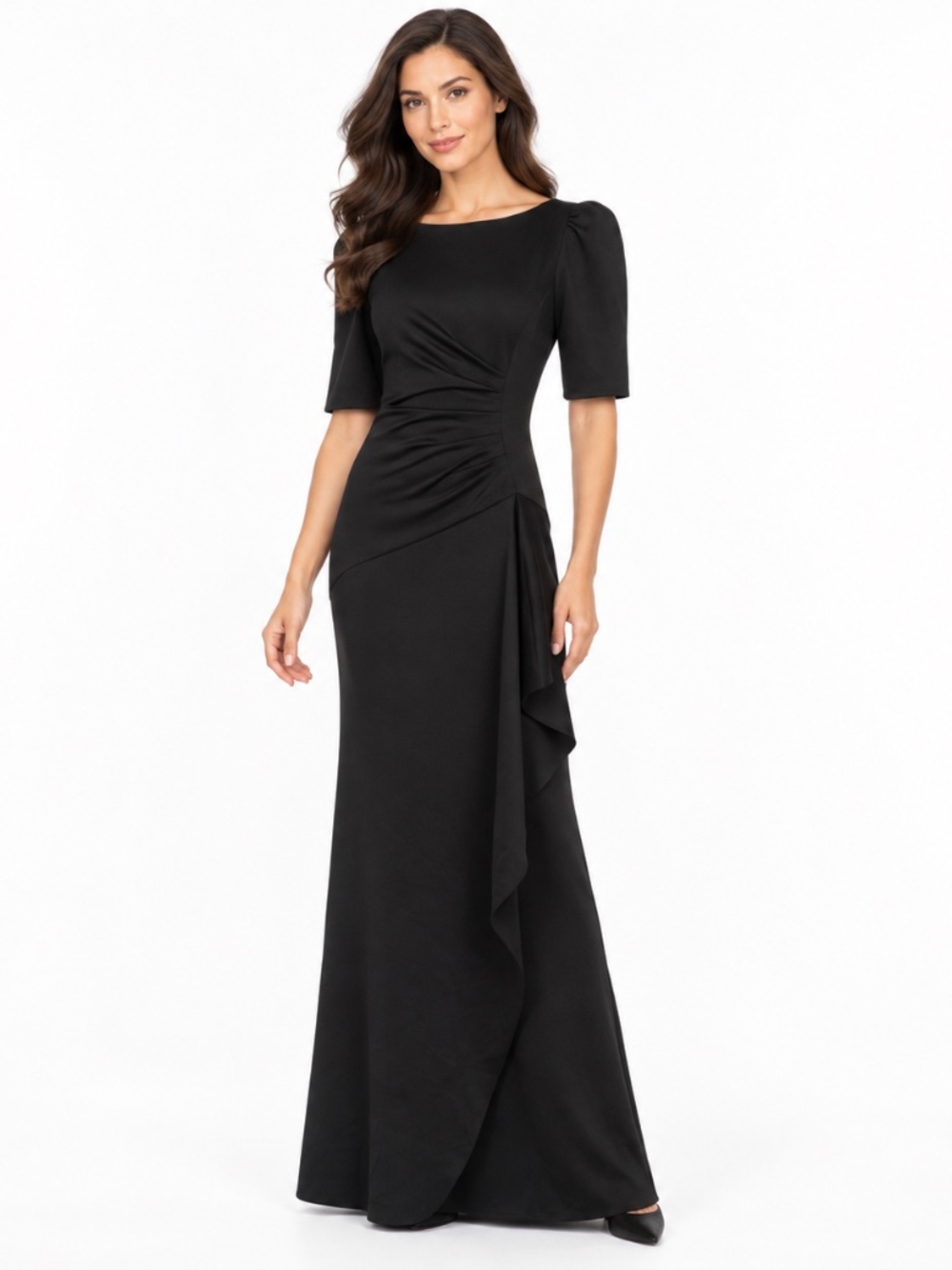 Xscape - ruffle puff-sleeve evening gown
